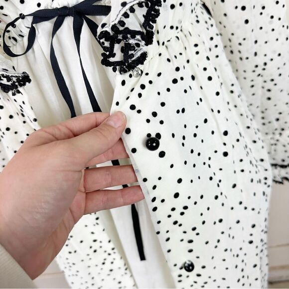 Vintage 70s Polka Dot Mod Black White Robe 2 Piece Ruffle Empire Dress Bond Girl - Picture 5 of 8